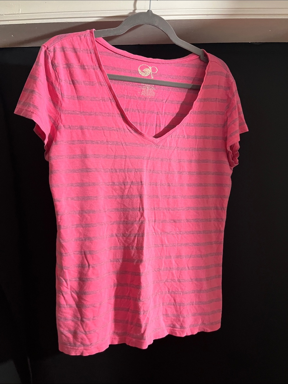 OP Hot Pink Striped V-Neck Tee